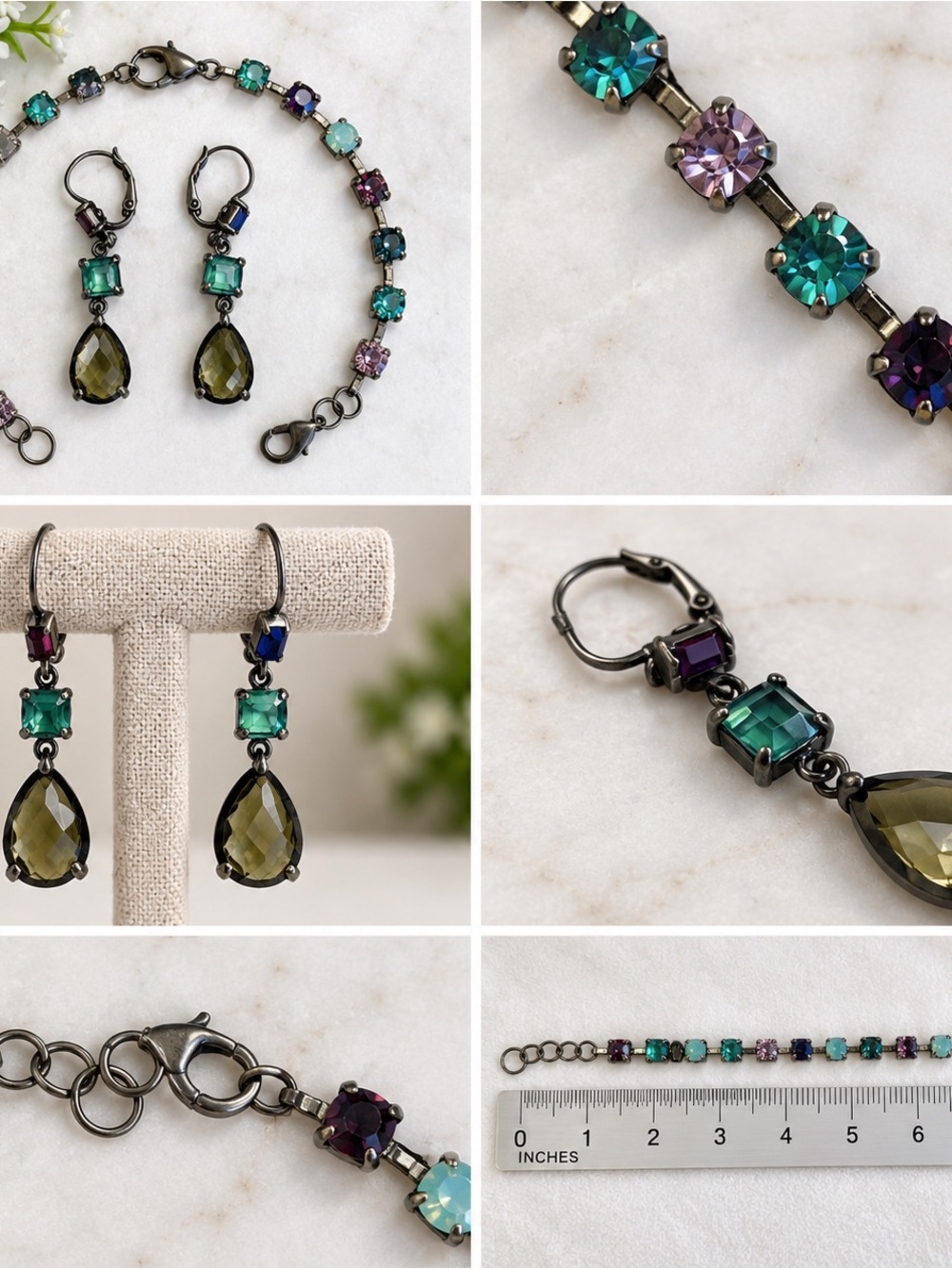Multicolor Crystal Bracelet in Green, Teal & Purple